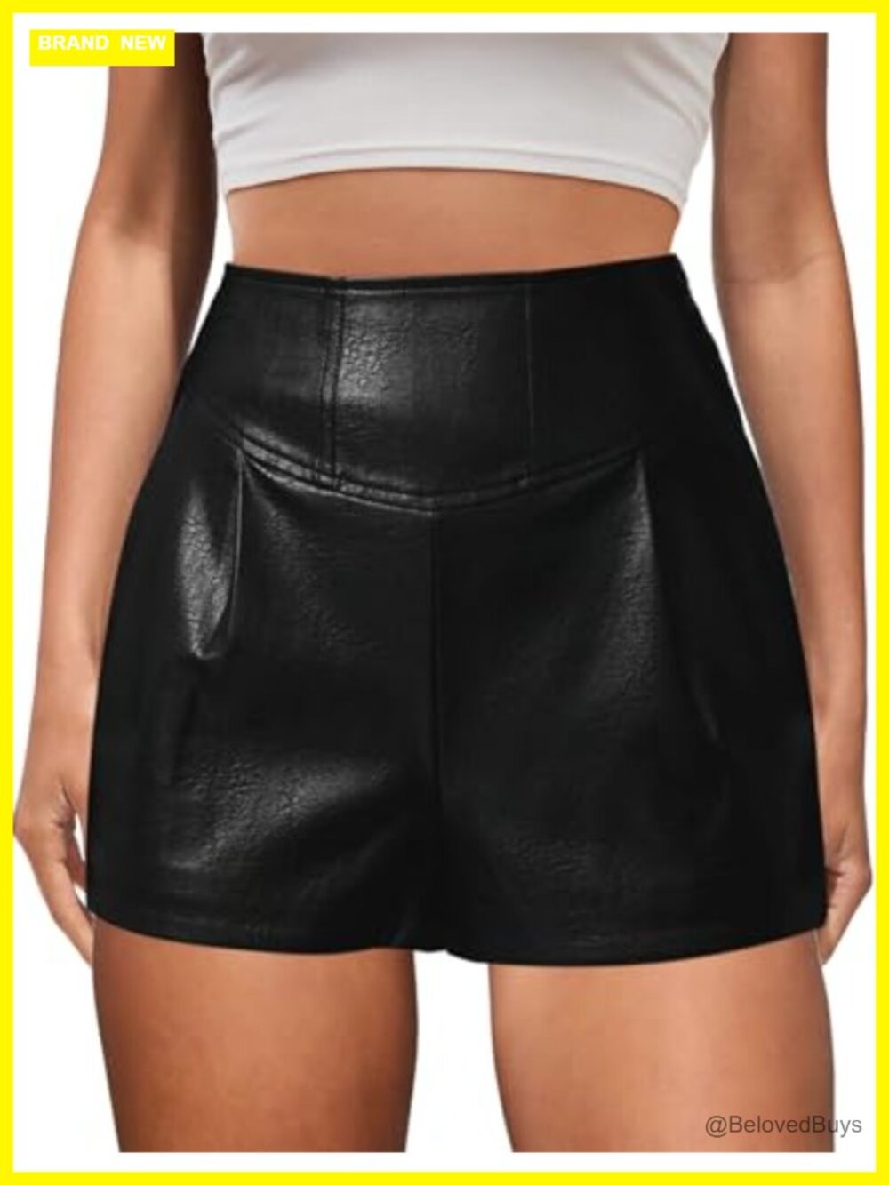 High Waisted Stretchy Faux Leather Pleated Shorts Trendy PU Bottoms